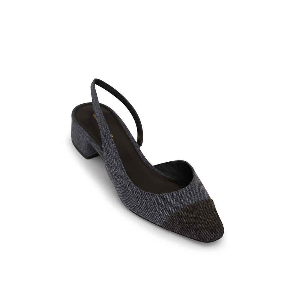 Veronica Beard Women's 9.5 M Cecile Denim Slingback Pump Blue/Black Modern Chic